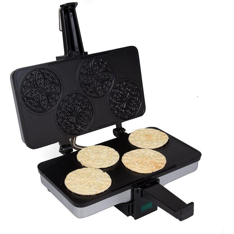 CucinaPro Piccolo Pizzelle Baker- Nonstick Electric Press Makes 4 Mini Cookies at Once w Recipe Guide - Fun Baking Supplies for Parties & Desserts