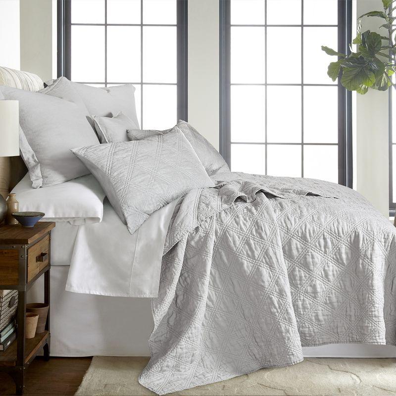 Light Gray Quilted Cotton and Linen Standard Sham