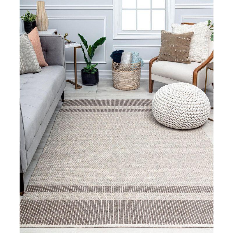 Gray and Taupe Handwoven Wool Cotton Stripe Area Rug 5' x 7'