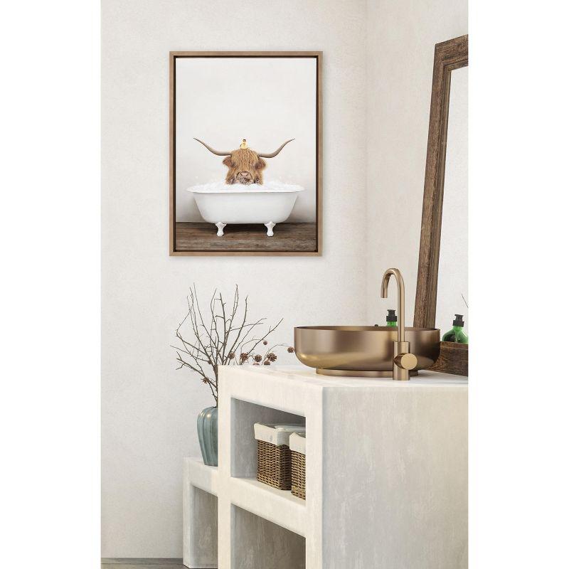 Kate and Laurel Sylvie Highland Cow and Duckling in Rustic Bath Framed Canvas by Amy Peterson Art Studio, 18x24, Gold
