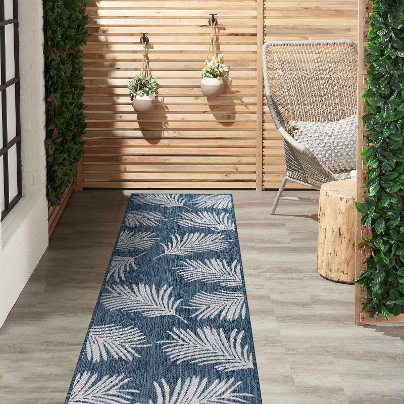 Tropical Navy Floral Flatwoven Synthetic 2'x7' Indoor/Outdoor Rug