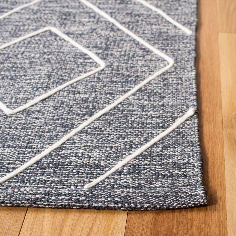 Gray and White Striped Wool Cotton 7' Square Area Rug