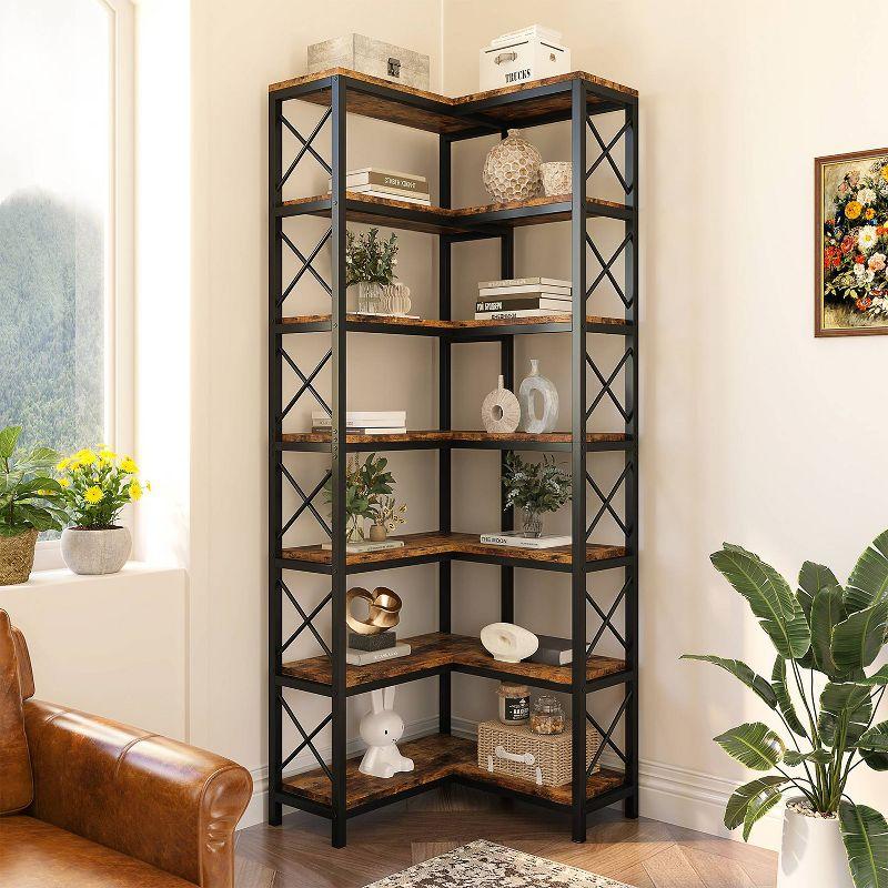 Hommoo 7-Tier Tall Corner Bookshelf Rustic Brown