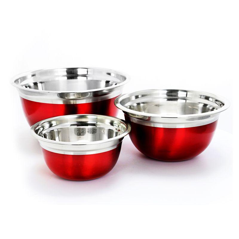 Rosamond Red Stainless Steel 3-Piece Mixing Bowl Set