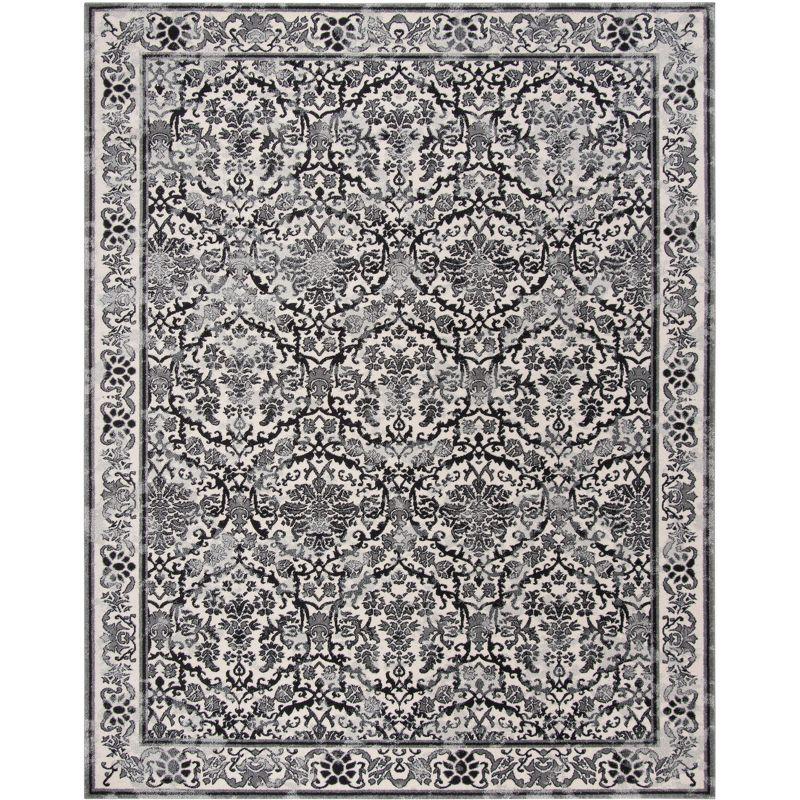 Ivory and Grey 8' x 10' Synthetic Stain-Resistant Area Rug