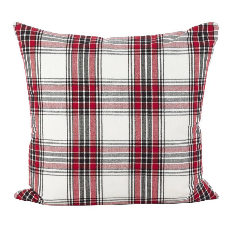 20" x 20" Red and Black Plaid Cotton Throw Pillow