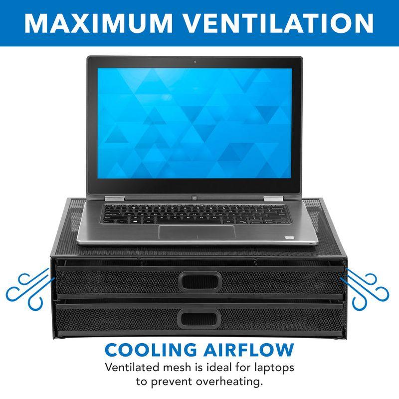Mount-It! Computer Monitor Stand With Drawers, Metal Mesh Riser & Organizer For Laptop and Computer
