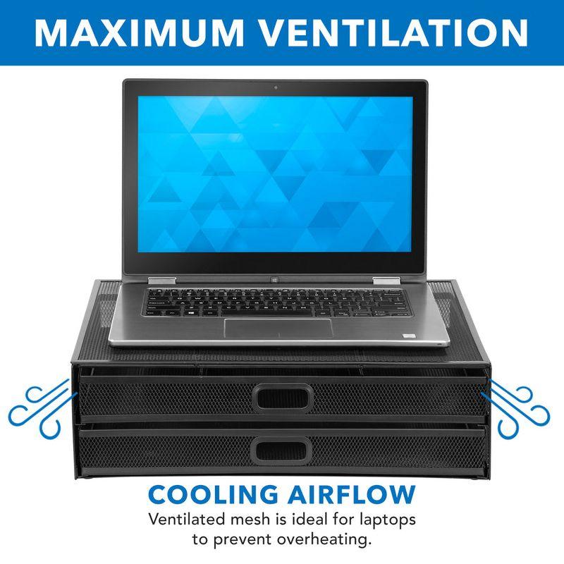 Mount-It! Computer Monitor Stand With Drawers, Metal Mesh Riser & Organizer For Laptops and Computers, Desk Organizer with Two Pullout Storage Drawers