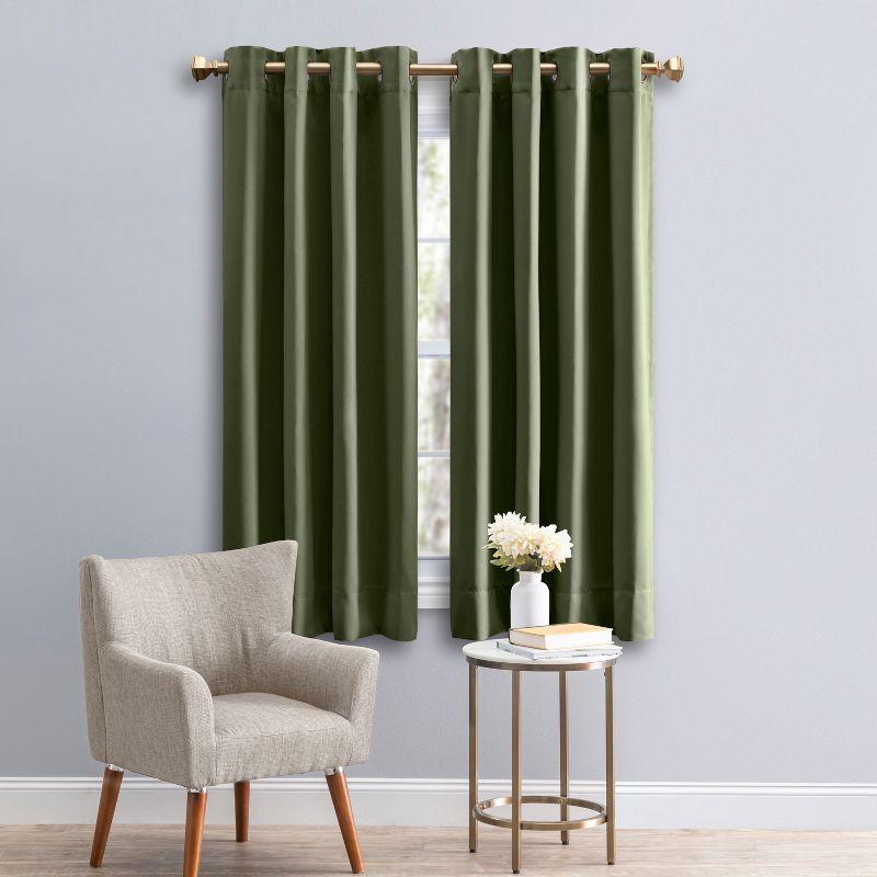 Sage Polyester Blackout Grommet Pleated Curtains