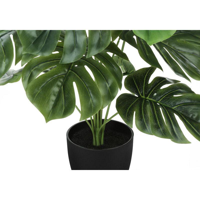 Monarch Specialties Artificial Plant 24 inch Tall Monstera Indoor Faux Fake Table Greenery Potted Real Touch Decorative Green Leaves Black Pot