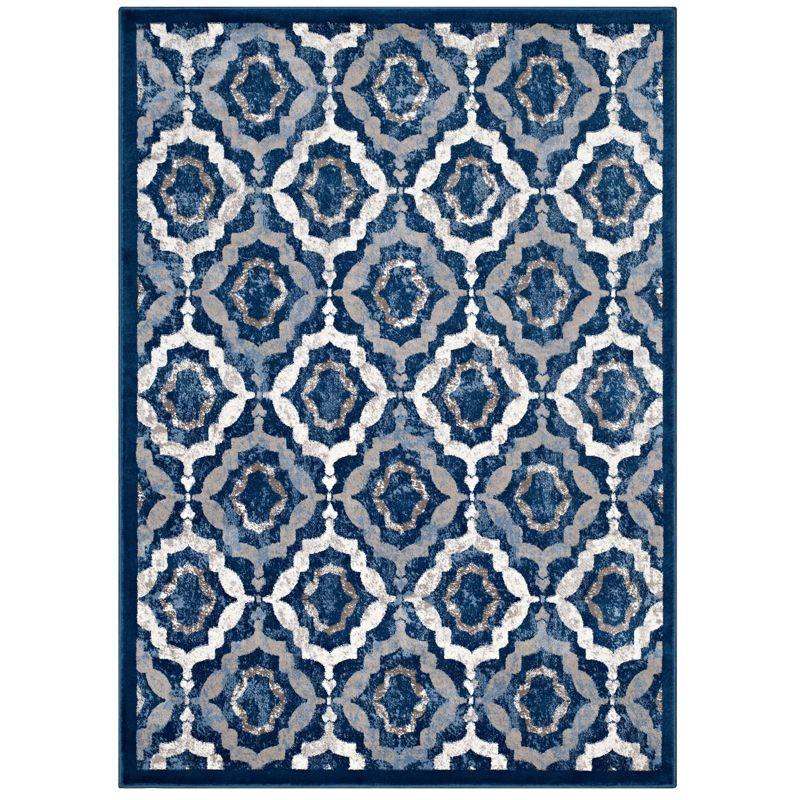 Kalinda Beige & Moroccan Blue Trellis 5x8 Synthetic Area Rug