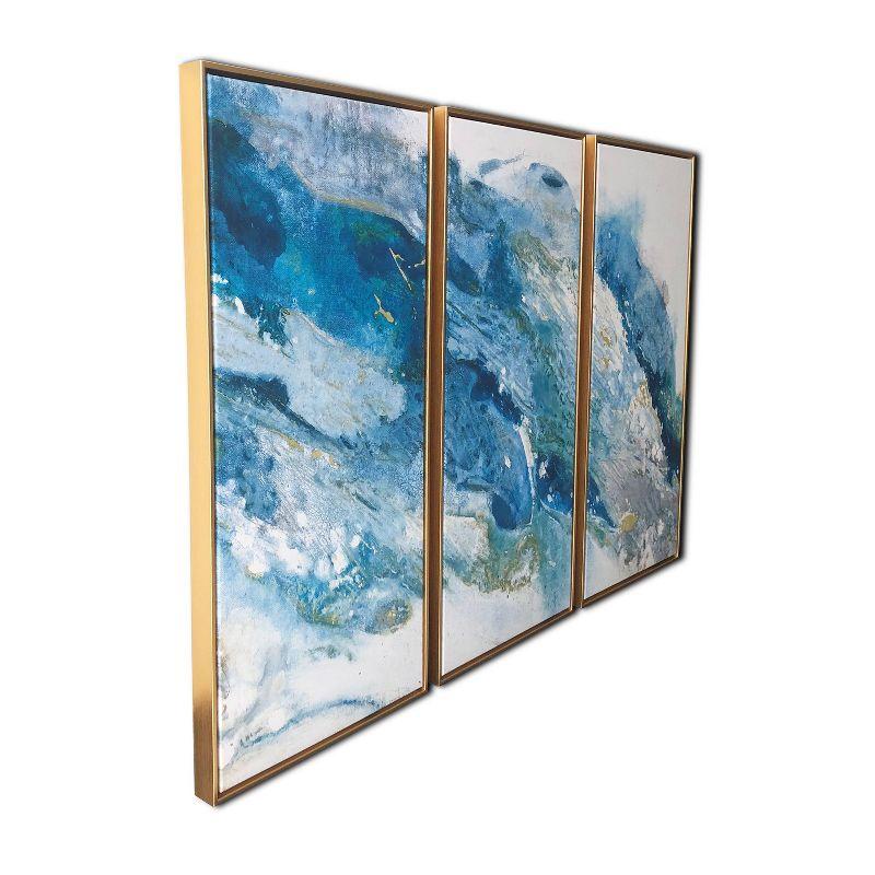 48" x 30" Abstract Regalite Triptych Floating Framed Wall Canvas Teal Blue - Gallery 57