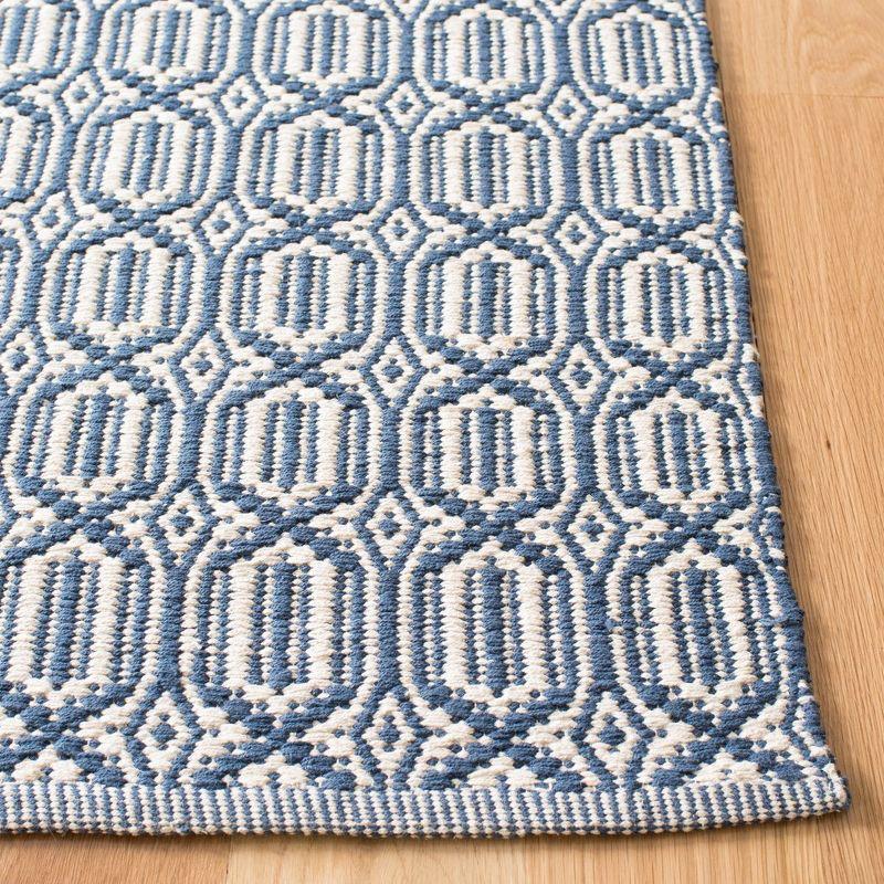 Ivory and Navy Cotton Geometric Flat Woven Area Rug 4' x 6'