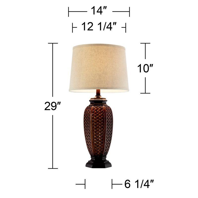 Regency Hill Tropical Table Lamp 29" Tall Woven Wicker Pattern Beige Linen Drum Shade for Living Room Family Bedroom Bedside Nightstand