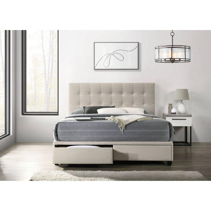 White Queen Upholstered Storage Bed with Tufted Headboard and Drawers