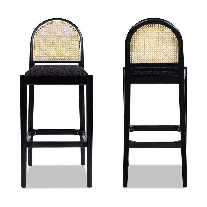 Panama 30.5" Ebony Black Boucle Cane Rattan Bar Stools, Set of 2