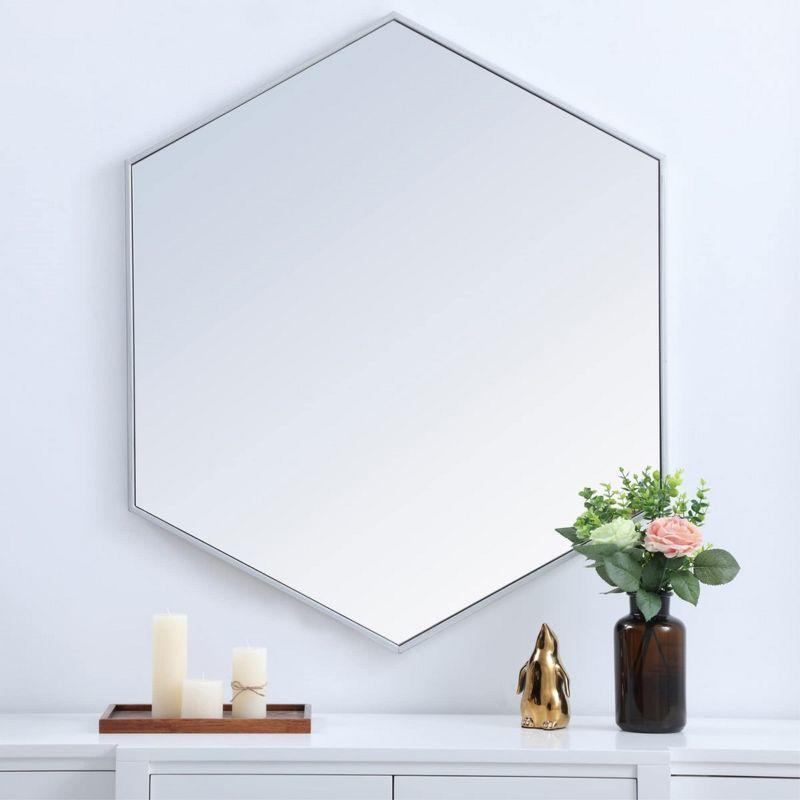 Elegant Lighting Metal frame hexagon mirror 38 inch in silver