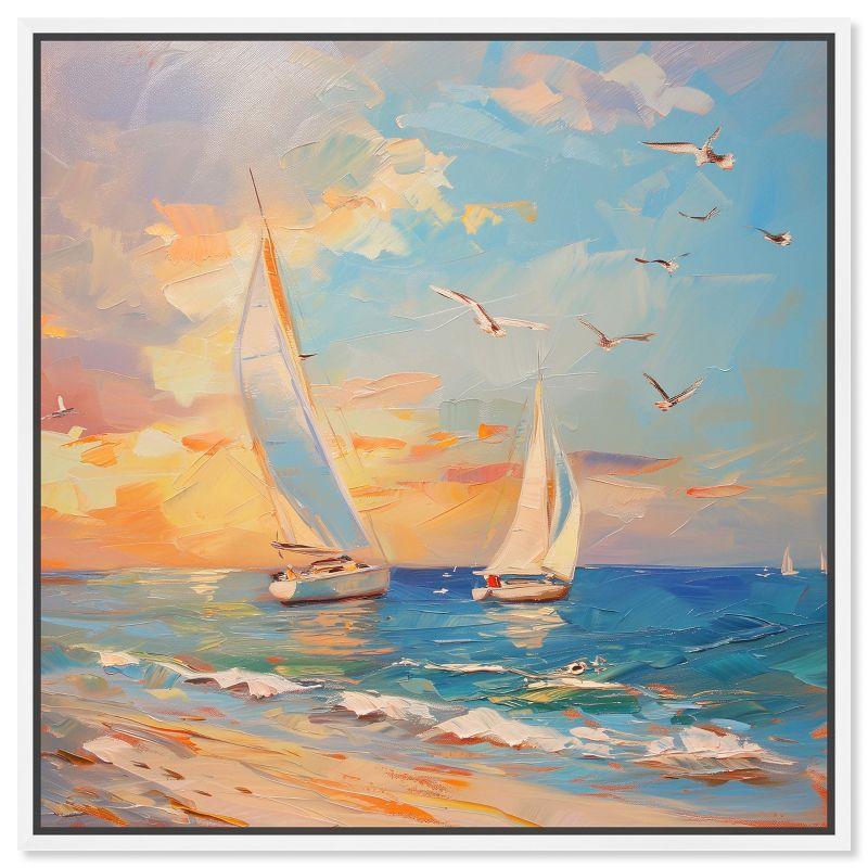 Art Remedy Art Remedy Sailboats In The Sunset Framed Sailing 1 Piece Canvas Wall Art 56057