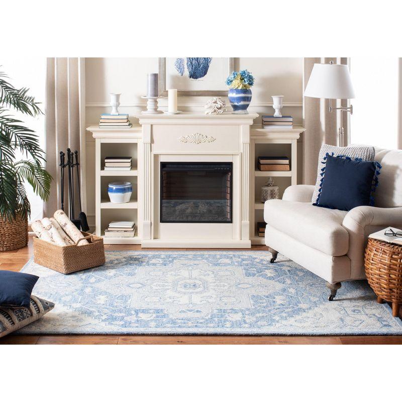 Ivory and Blue Hand-Tufted Wool Square Area Rug