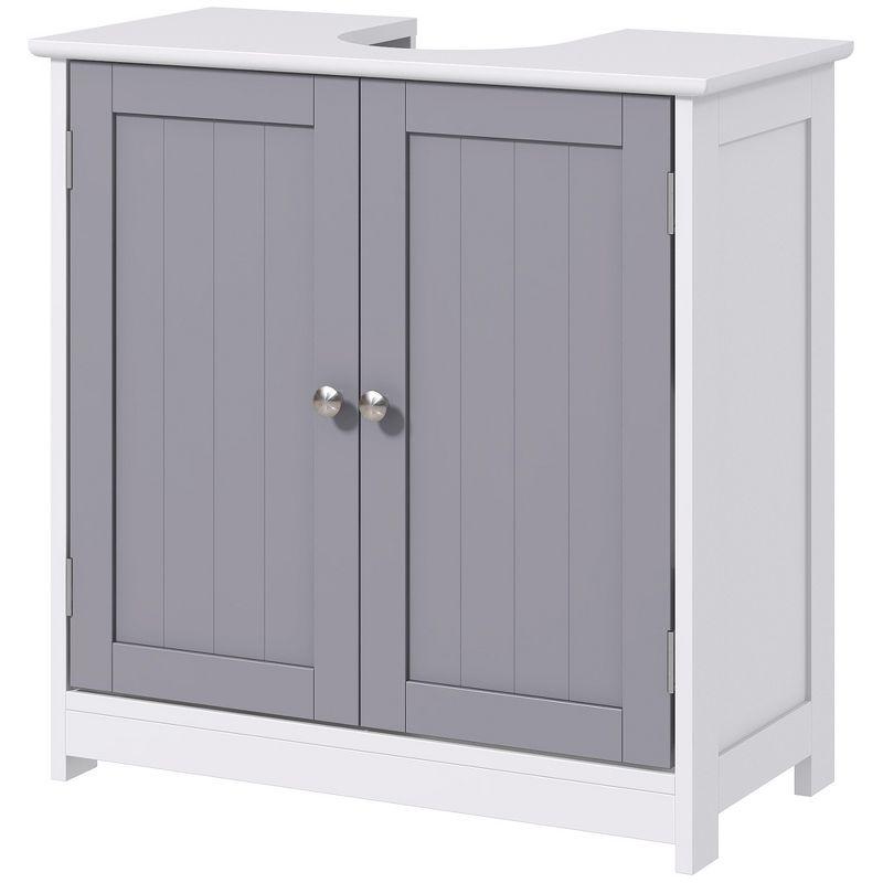 kleankin Vanity Base Cabinet, Under-Sink Bathroom Cabinet Storage with U-Shape Cut-Out and Adjustable Internal Shelf