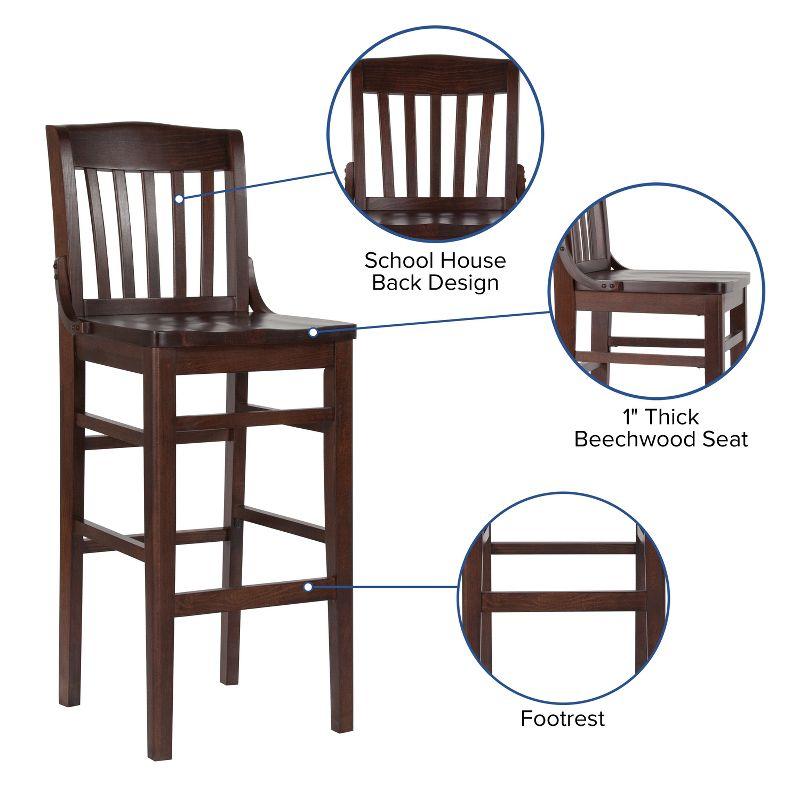 Elegant Walnut Wood School House Back Barstool