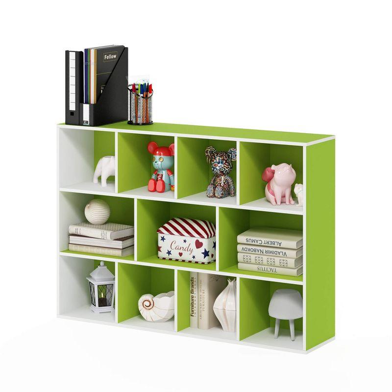 Furinno 3-tier Open Bookcase 11-Cube Floor Standing Storage Shelves Display Cabinet,Green