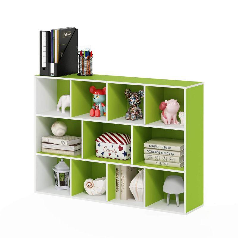 Contemporary White & Light Green Wood 11-Cube Kids Storage Shelf