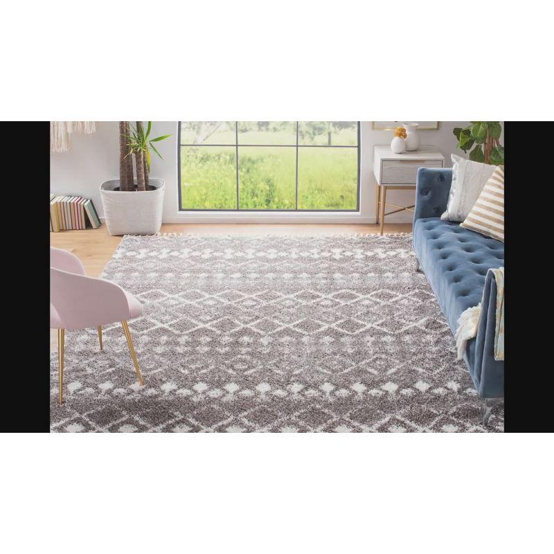 Gray Square Hand-Knotted Shag Area Rug with Fringe Detail