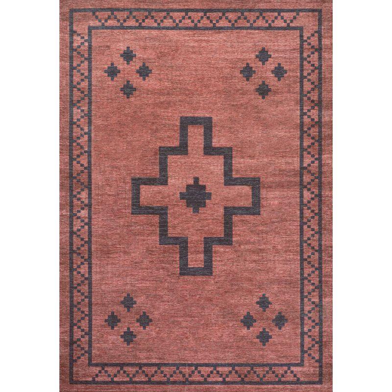 Korsa Geometric Medallion Machine-Washable Area Rug - JONATHAN Y