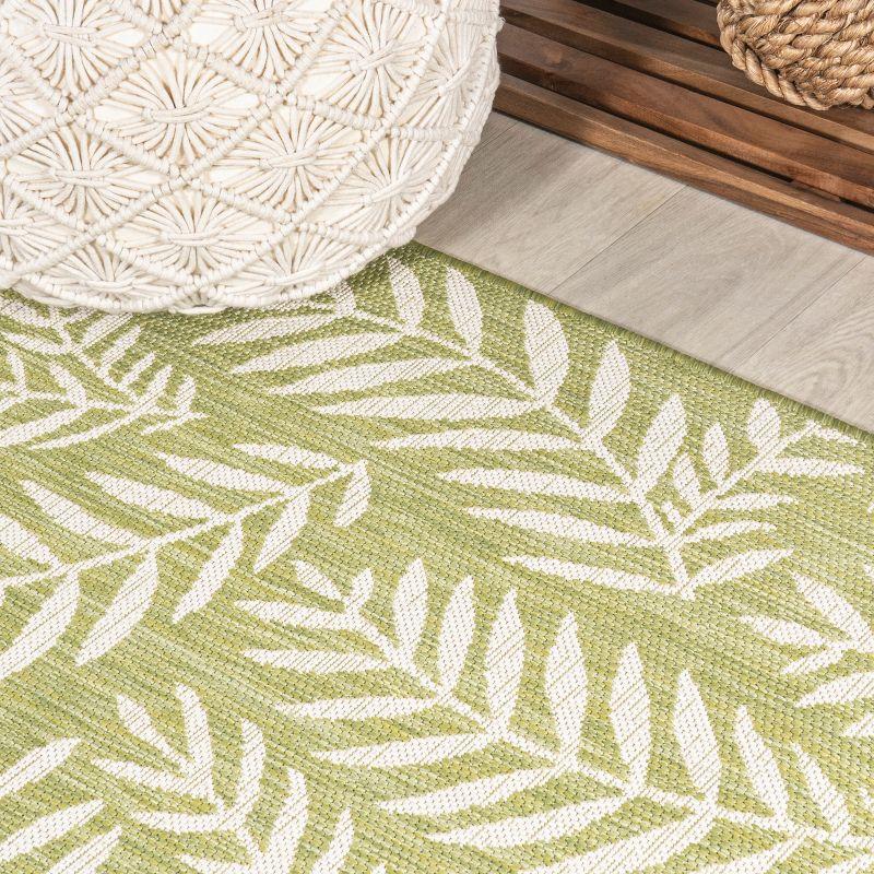2' x 10' Nevis Palm Frond Indoor/Outdoor Runner Rug, Green/Cream - JONATHAN Y