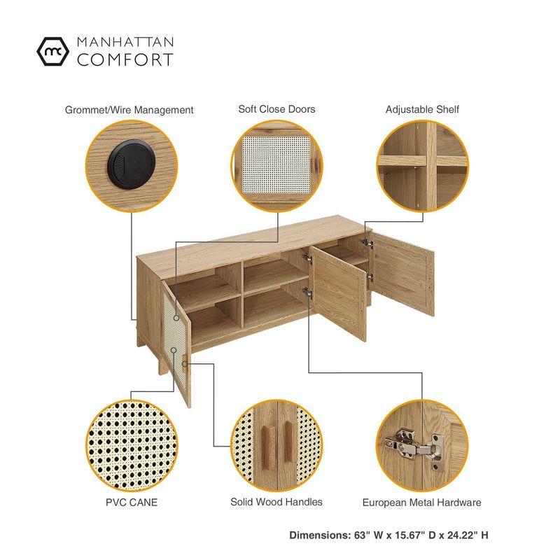 Manhattan Comfort Sheridan Modern 6 Shelf Cane TV Stand for TVs up to 55" Natural: Media Console with Cable Management