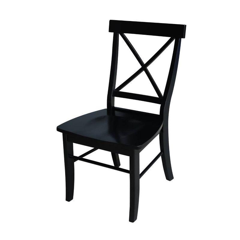 Elegant High-Back Cross Solid Parawood Side Chair in Black - Set of 2