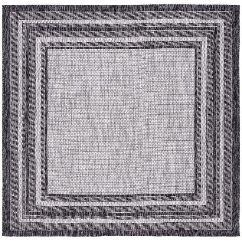 Reversible Light Grey/Black Synthetic Square Rug - Easy Care, Stain-Resistant