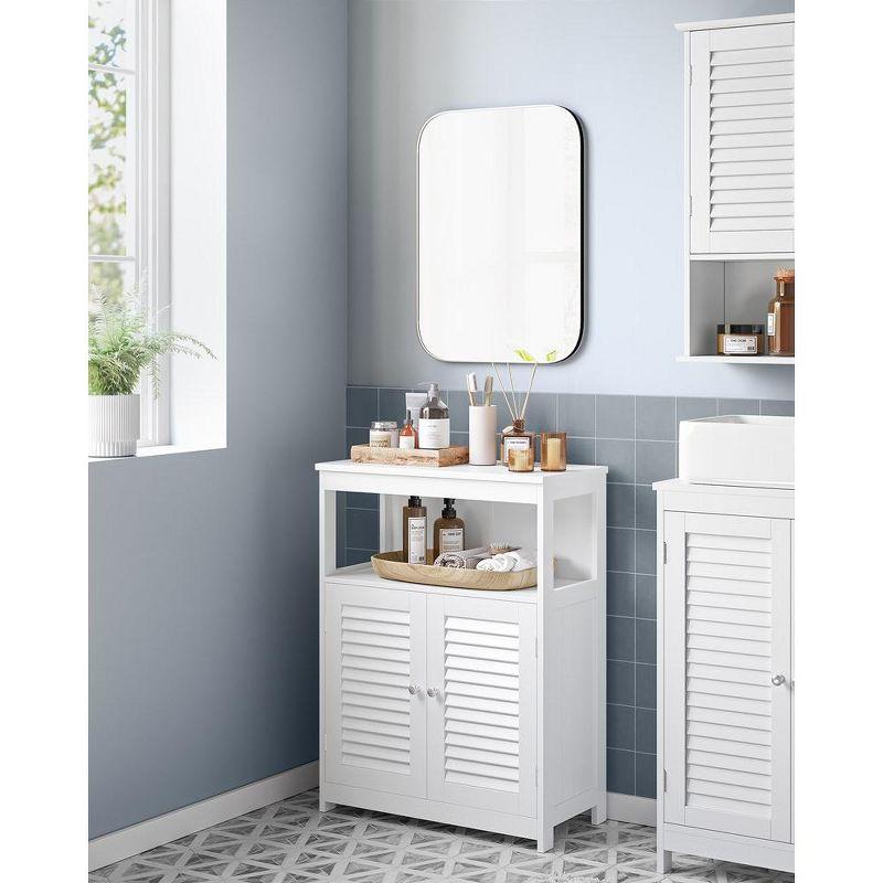 VASAGLE Bathroom Floor Cabinet, Bathroom Storage Cabinet, Freestanding, with Double Shutter Doors and Adjustable Shelf, White