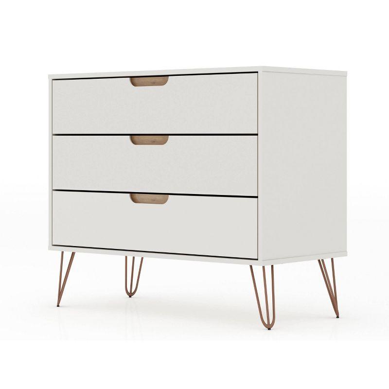 Rockefeller Dresser Off-White/Natural - Manhattan Comfort: Mid-Century 3-Drawer Bedroom Storage