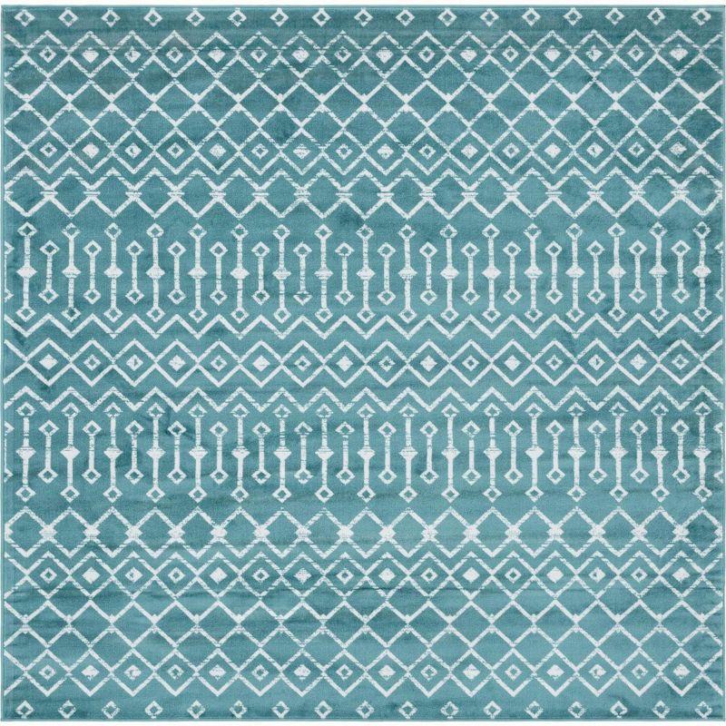 Turquoise Square Trellis Stain-Resistant Synthetic Area Rug