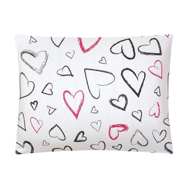 Roxy Hearts Reversible Pink/Black/White Comforter Set