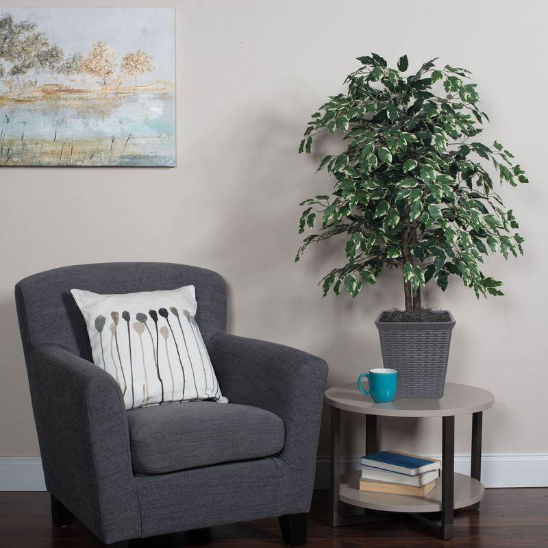 Vickerman 4' Artificial Variegated Ficus Bush, Rattan Basket In a 9"Lx9"Wx9.5"H base.