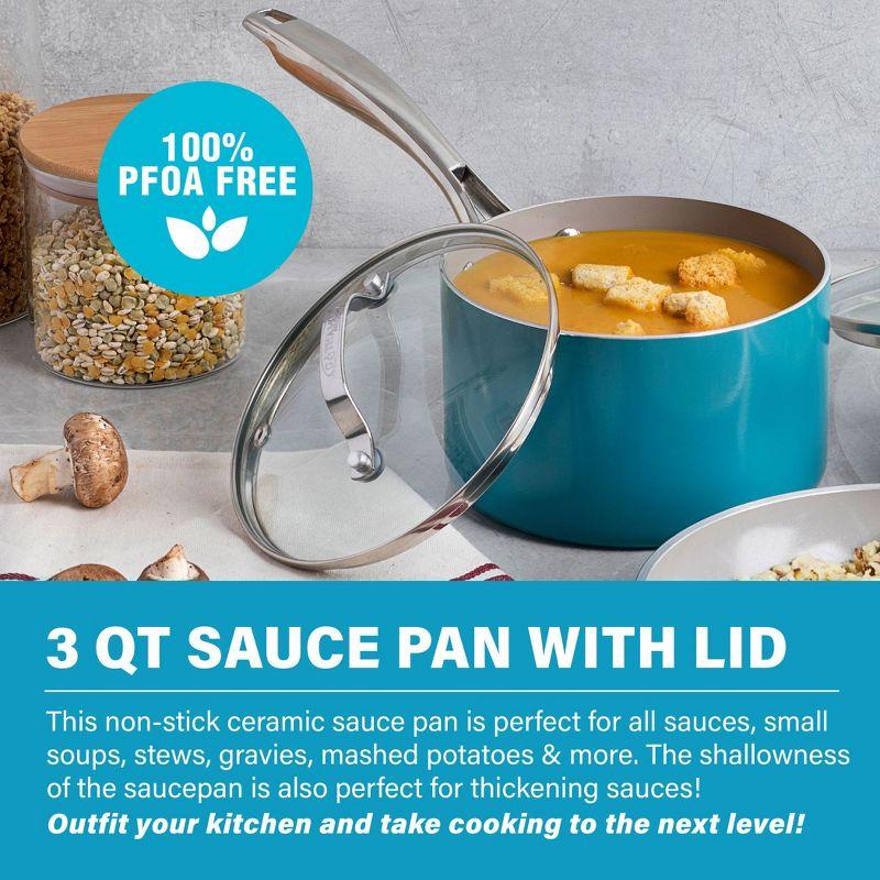 Gotham Steel Aqua Blue 3 QT Nonstick Sauce Pan with Glass Lid