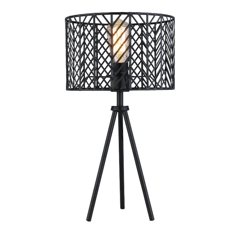 18.5" Black Metal Tripod Table Lamp with Cage Shade