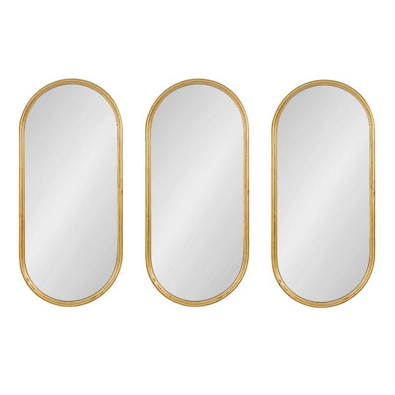 (Set of 3) 10" x 22" Caskill Capsule Framed Wall Mirror Set Gold - Kate & Laurel All Things Decor: Modern Style, No Assembly