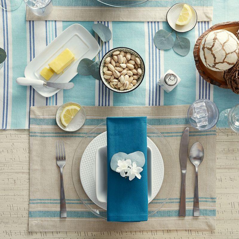 DII French Stripe Placemat Set 6 Piece, Taupe/Teal, 13x19"