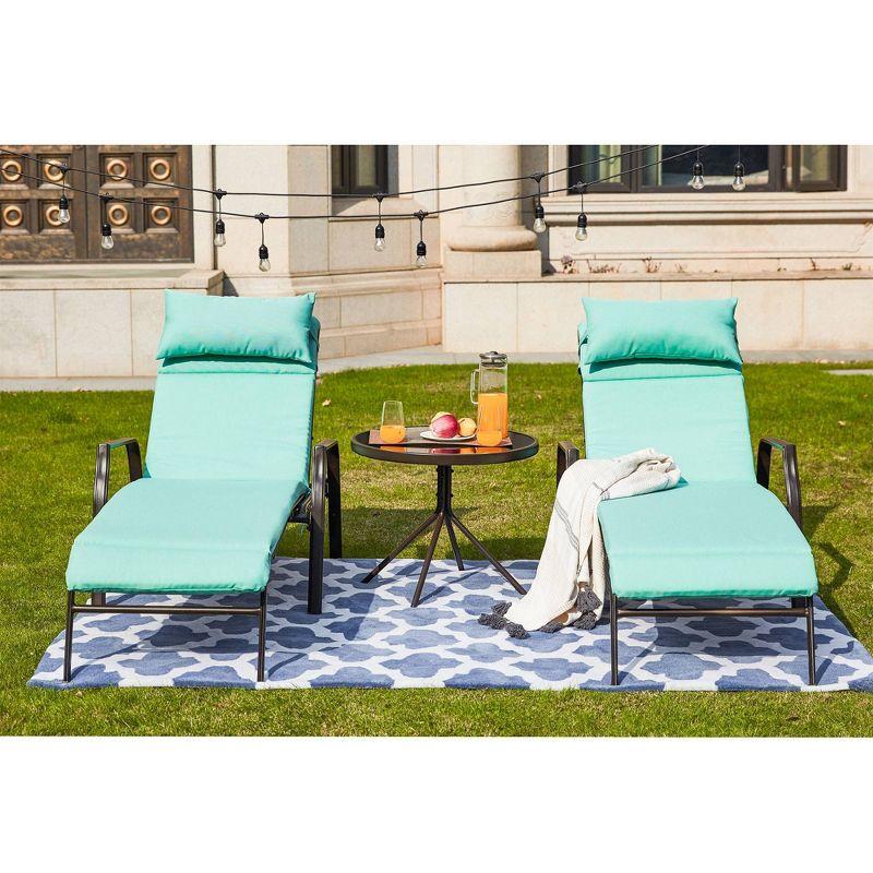 Aqua 3-Piece Outdoor Metal Chaise Lounge Set with Cushions