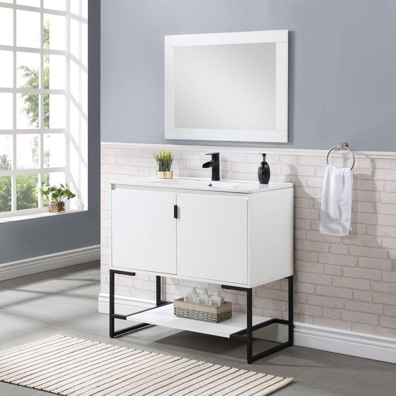 36" Scarsdale Bathroom Vanity Sink White - Manhattan Comfort: Ceramic Surface, Wood Frame, Single Basin