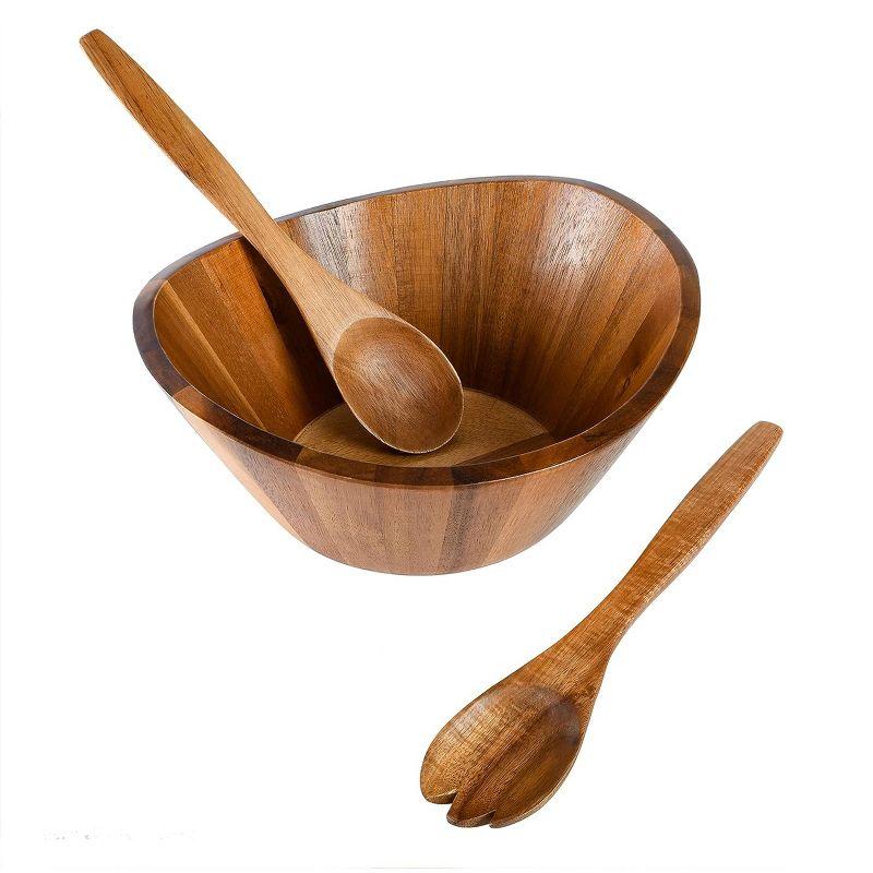 Sherwood Acacia Wood Salad Bowl with Serving Utensils, 10.25"