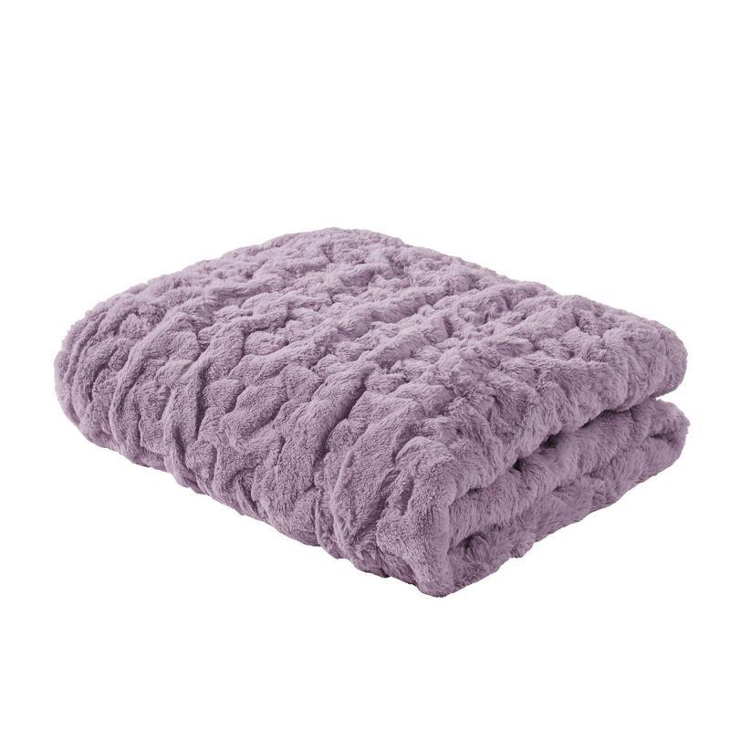 Madison Park Lavender Ruched Fur Throw 50x60"