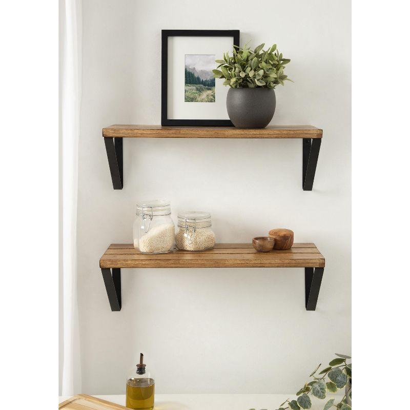 Rustic Brown and Black Wood Floating Wall Shelf