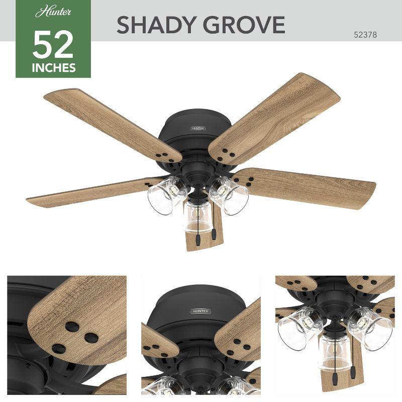 52" Shady Grove Low Profile Ceiling Fan with Light Kit and Pull Chain (Includes LED Light Bulb) - Hunter Fan