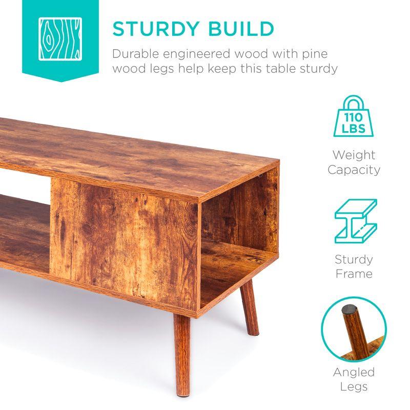 Best Choice Products Wooden Mid-Century Modern Coffee Accent Table Furniture w/ Open Storage Shelf - Brown