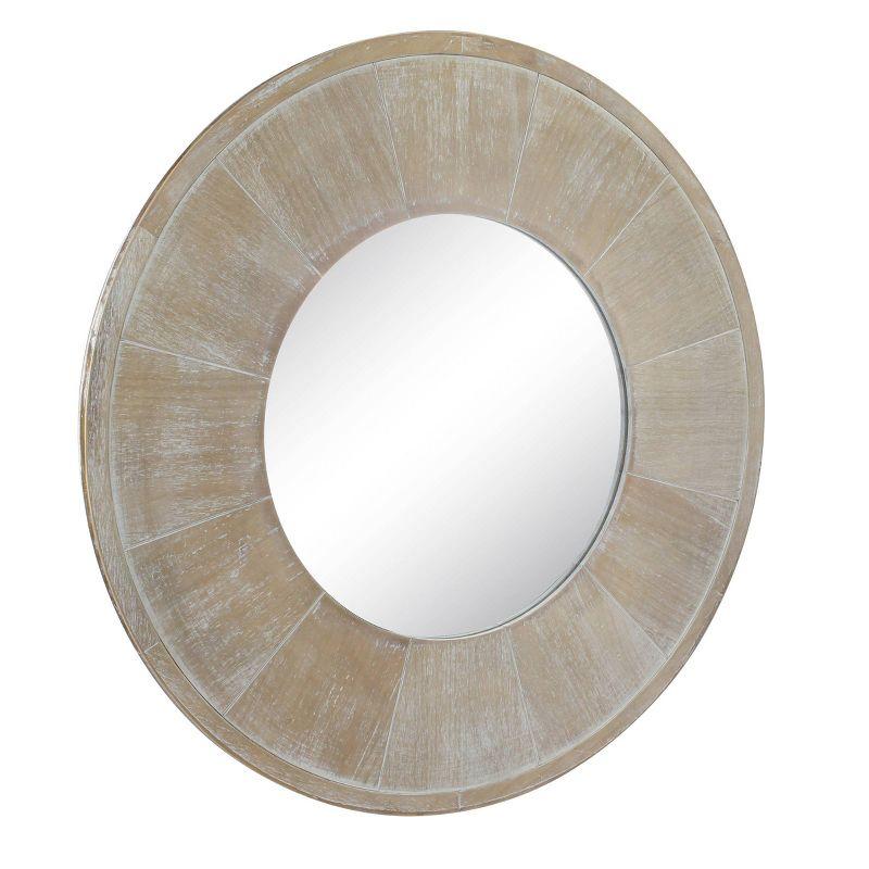 27.5" Round White Wash Wooden Wall Mirror